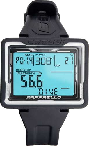 CRESSI Raffaello Diving Computer Black/White   Ordenador de Buceo Unisex con Amplia Pantalla Rectangular de Alto Contraste para la Máxima Legibilidad de los Datos Posible, Negro/Blanco, Talla Única