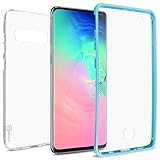 CoverON Full Body WrapGuard Series for Samsung Galaxy S10 Plus Case with Built-in Screen Protector, Clear Baby Blue Trim