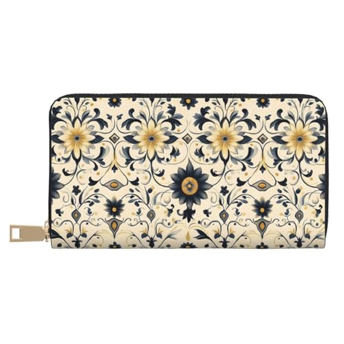 Leather Thin Slim Wallets for Women & Men - Retro Pattern A 1 Print Card Wallet Holder with Zipper