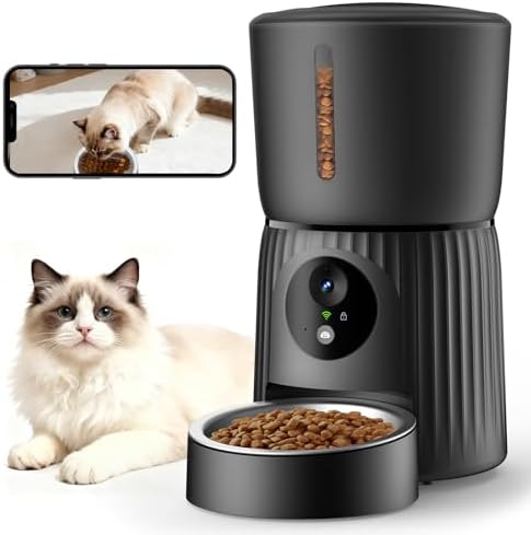 Faroro Futterautomat Katze mit WiFi, 1080P HD Video Katzenfutter Automat mit Nachtsicht, 4L Futterspender für Katzen/Hunde mit Zwei-Wege-Audio, APP-Steuerung, Anti-Blockier-Sensor