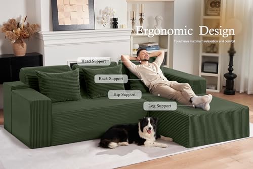 Image of HABUTWAY Sectional Couches for Living Room,No Assembly L Shaped Couch 105 inch Modular Sectional Sofa Couch with Deep Seat,Cloud Couches Furniture Sets for Apartment,Corduroy (Green, Right Facing)