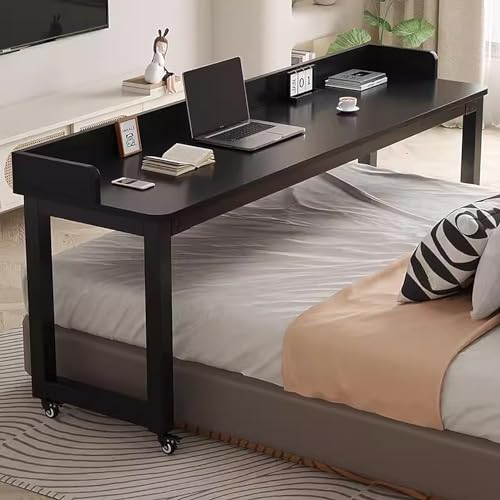 Escritorio de cama ajustable con ruedas para laptop, amplio escritorio de estudio, estación de trabajo, mesa de computadora móvil con ruedas, bandeja deslizante para teclado, solución versátil para