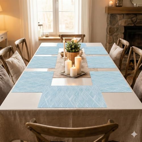 Image of YELONA Placemats for Dining Table - Heat Resistant, Non-Slip & Washable PVC Vinyl Table Mats - Set of 8, 45 x 30 cm (Ocean Blue)