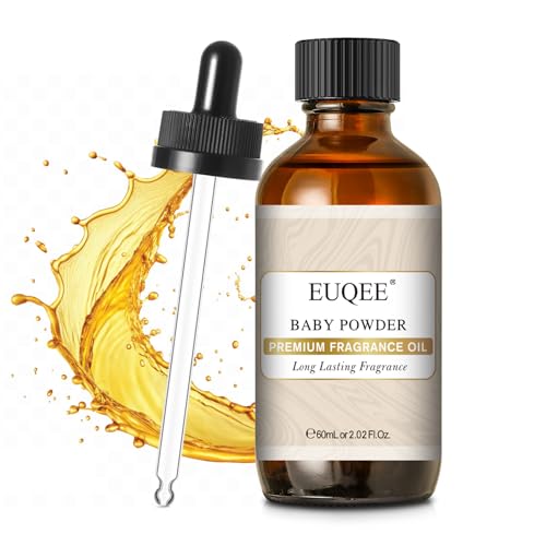 EUQEE Baby Powder Fragrance Oil Premium Fragrance Essential Oil 60ml with Glass Dropper for Aromatherapy Candle Making DIY Bath Bombs(2.02 Fl oz)