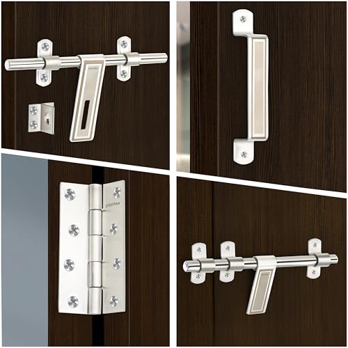 Image of Plantex Stainless Steel Door Kit for Bathroom /Door Hardware /Accessories /10 inch Al-Drop /8 inch Latch /8 inch 2 Handles /3 Piece Hinges - Pack of 1 (APS-1320, Chrome)