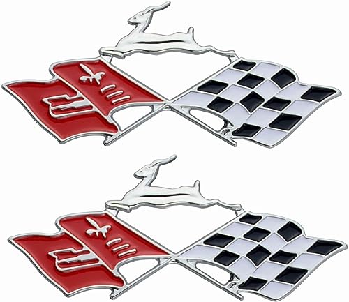 Image of 2Pcs Metal Impala SS Emblems Rear Side Crossed Flags Badge Replacement for 61-62 Chevrolet Chevy Impala 3780964 (Chrome /Red)