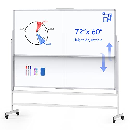 Adjustable Mobile Whiteboard on Wheels (72x60)