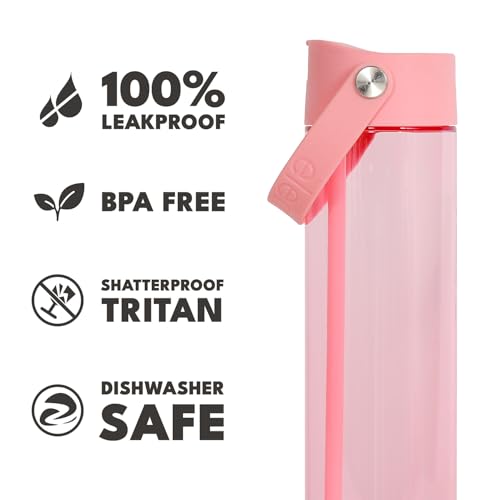 Elemental Splash Water Bottle with Straw - BPA-Free Tritan Plastic Reusable Water Bottle with Strap - Ideal for Travel, Gym and Sports - Leak Proof when Spout is Closed - 26oz - Rose