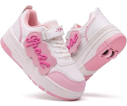 ANEFUN Roller Skate Shoes for Kids Girls Boys Wheeled Fashion Sneakers Pink
