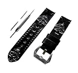 NICKSTON Embossed Ace of Spades Genuine Leather Band Compatible with Samsung Galaxy Watch 3 45mm, Watch 46mm, Gear S3 Frontier and Classic Black Strap (4. Gold Color Smooth Buckle)