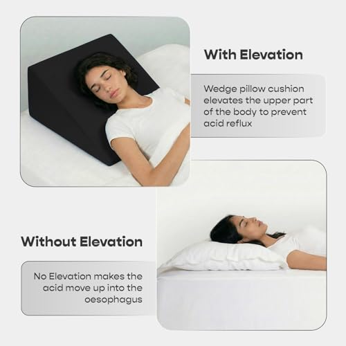 Image of SleepyCat Wedge Pillow | Back Leg Elevation Support | High-Density Memory Foam | Acid Reflux Snoring Relief | Dual Side Pockets | Washable Cover | Recovery Comfort Support | Black