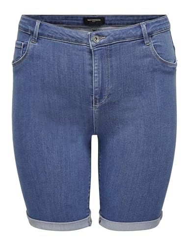 ONLY CARMAKOMA Plus Size Pantalones Vaqueros Cortos elásticos, Bermudas de Talla Grande, diseño de Carthunder, Denim Azul Medio, 46