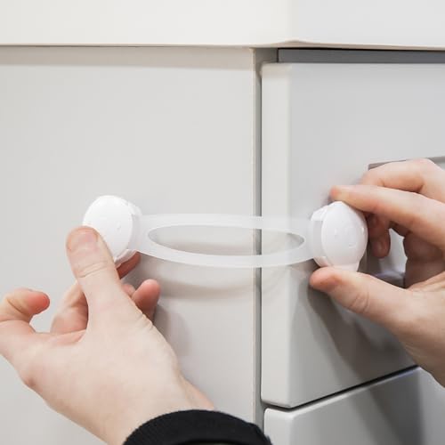 Image of Regalo 3 Pack Child Safety Cabinet Locks, No Drill Adhesive Baby Proofing Latches for Drawers, Fridge and Cabinets, Multi-Purpose 3M Straps, White