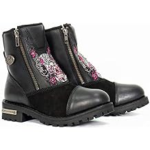 Hot Leathers Womens Sugar Skull Ankle Leather Riding Boots Double YKK Zippers with Cap Toe & Lug Sole Grip