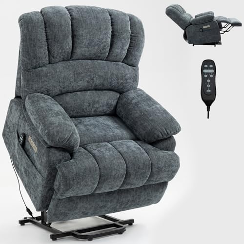 Findepot Power Lift Recliner Chair for Elderly with Heat Function, 8 Node Massage with 3 Selectable Modes, Oversized Electric Lift Recliner Single Sofa for Living Room with USB, Blue-Grey