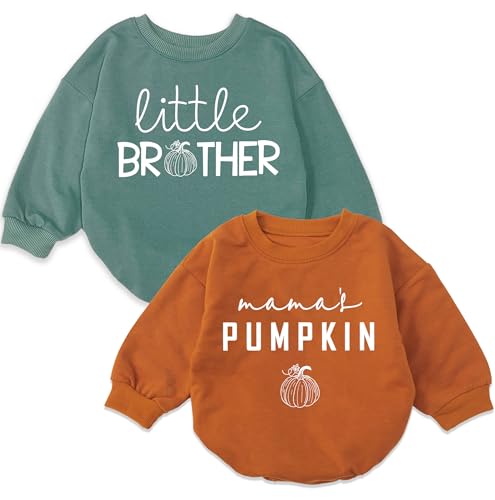 2PC Little Pumpkin Baby Romper for Boy, Little Brother Fall Romper, Infant Halloween Ghost Outfit