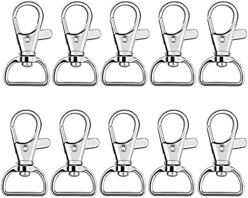 SURAKO COLLECTIONS Premium Metal Lobster Claw Clasps | D Ring - 360 Swivel Clips Trigger Snap Hooks Lanyard Keychain by Specialist ID (1 inch) - Pack of 10 (Silver)