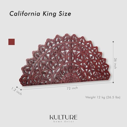 Half Moon Wood Head Board | Carved Head Board Only | Wooden Head Board Size Bed | Wall Mount Head Board King | Full Bed Head Board Panels (Dark Brown, California King, Mahkota) - Image 6