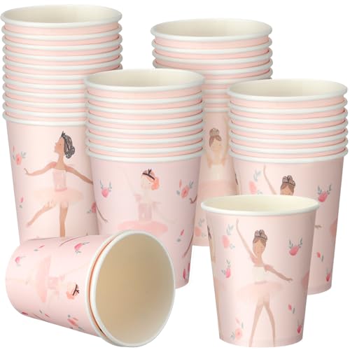 Afarnook 50 Pcs Pink Ballerina Paper Drinking Cups 9 oz Cute Disposable Cups for Wedding, Baby Shower, Birthday Party Decorations, Beverage, Travel, Picnic