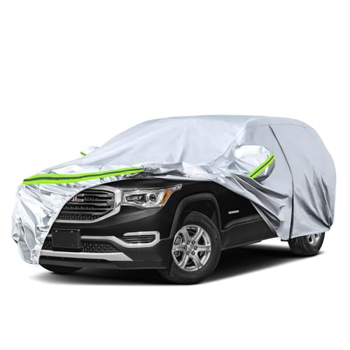 Image of Waterproof Car Covers Replace for 2017-2025 GMC Acadia, 6 Layers Silver All Weather Custom-fit Car Cover with Zipper Door & Windproof Bands for Snow Rain Dust Hail Protection