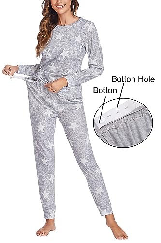 Variante de Ekouaer pijama premama Invierno Gris Claro L