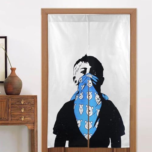 のれん 目隠し ロング 暖簾 バンクシー Banksy 和風のれん 86 x 143cm おしゃれ 間仕切りカーテン 遮光のれん シェードカーテン つっぱりカーテン 出入り口 キッチン 断熱防寒 飾り物 洋室 和室 飲食店 部屋飾り34x56inch