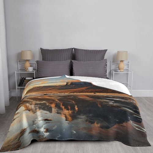 Couverture molleton en flanelle 127x101 cm plaid lit canapé motif montagne - 4