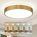 Ken & Ricky Brushed Gold Ceiling Light, Dimmable Led Flush Mount Light Fixtures, Low Profile Close to Ceiling Light Fixtures for Kitchen Bathroom Bedroom Hallway 12 Inch 5cct 24w Round