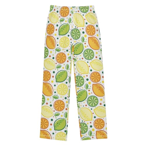 ZZXXB Lemon Polka Dot Boys Long Pants Soft Trousers Elastic Waist Kids Lounge Bottoms with Pockets S-XL
