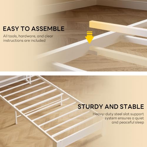 Image of LIKIMIO Twin XL Bed Frames, PU Leather Storage Headboard with Charging Station, Solid and Stable, Noise Free, No Box Spring Needed, Easy Assembly, White