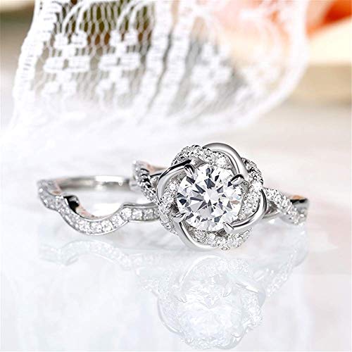 Jeulia 2.5 Carat Halo Solitaire Engagement Rings Women 925 Sterling Silver Floral Flower Rings White Diamond Eternity Band Ring Round Cut Bridal Ring Set Anniversary Promise Rings For Her #TOP4