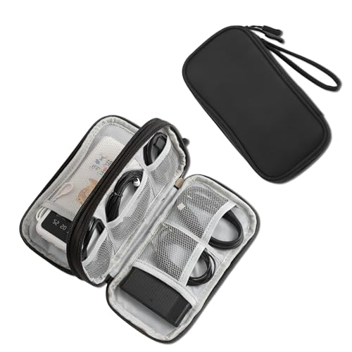 Cable Organiser Bag, Portable Travel Electronics Accessories Case, Waterproof Double Layer Tech Organizer with Adjustable Dividers for Cables, Chargers, and Gadgets，Compact and Durable