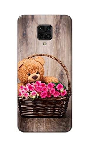 Image of PRINTFIDAA Roses and Teddy Bear in The Wicker Hard Back Cover for Poco M2 Pro /Redmi Note 9S Back Cover -(P6) KAT1004