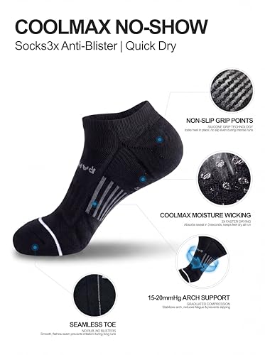 Image of Rahhint No Show Compression Running Socks Coolmax Anti Blister Full Sole Cushion Ankle Slip Resistant Heel Tab Workout Golf
