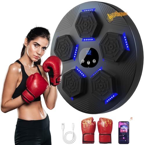 Music Boxing Machine with Boxing Gloves,Upgraded 2.0 Wall Mounted Smart Bluetooth Music Boxing Trainer,LED Electronic Wall Mounted Boxing Training Boxing Equipment, Home Workout Boxing Target Machine
