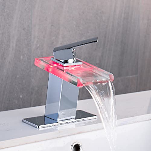 Image of AVSIILE LED Bathroom Sink Faucet, Chrome, Waterfall, Open Glass Spout