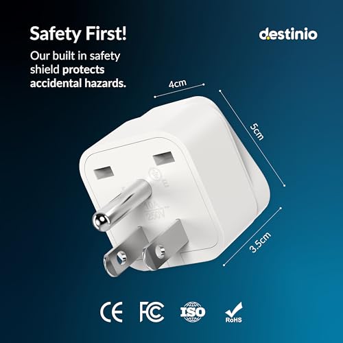 Image of Destinio India to USA Converter Plug for Travel - Universal Type B Adapter for Canada Japan & More | Indian Pin Compatible Charger Connector for Laptop Mobile | CE Certified RoHS Compliant (Pack of 2)