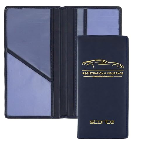 Image of Storite Pack of 1 PU Leather Car RC & Insurance Card Holder (Navy Blue) | Vehicle License Document Glove Box Compartment Organizer for Women & Men (Pack of 1)