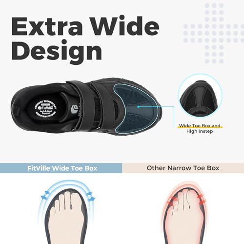 FitVille Extra Wide Walking Shoes for Men Wide Width, Hook and Loop Orthopedic Sneakers for Swollen Feet Neuropathy - Rebound Core V82