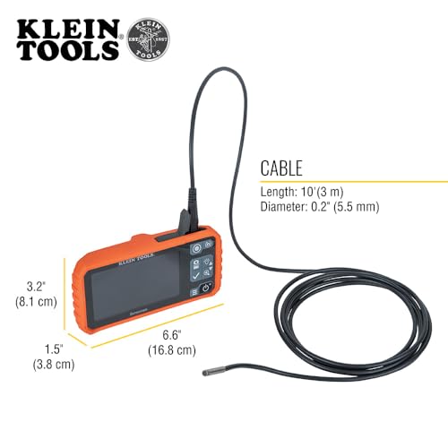 Image of Klein Tools ET17 Utility Borescope with 5.5 mm 9.8-Foot Waterproof Gooseneck Snake, LEDs, 4.3-Inch LCD, Attachments, Endoscope Inspection Camera