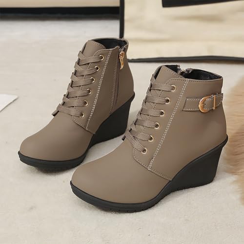 Bottines d'hiver compensées pour femme à lacets et doublure chaude
