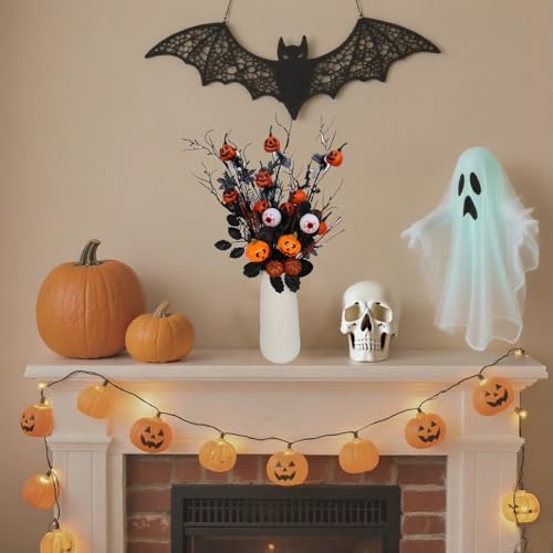 YLEALTH 5PCS Artificial Halloween Flowers,13.4 Inch Artificial Pumpkin Maple Leaf Floral Stems Branches &Eyeball Halloween Decoration for Indoor Home Farmhouse Party Table Vase Décor — view 5