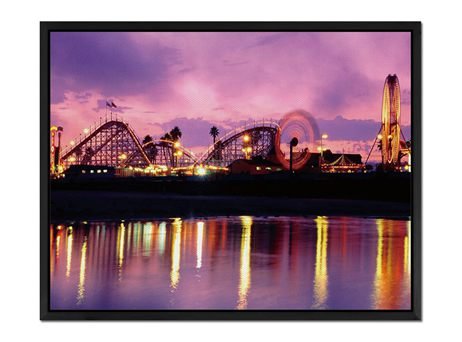 GLITZFAS California Summer Twilight Santa Cruz Beach Boardwalk - Art Print Wall Art Canvas Stretched with Black Wooden Frame - Ready to Hang - 24x16 Inches