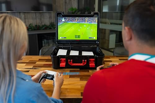 Image of ARMORR GAMERSBOX Portable Gaming Monitor - 21.5 inch FHD IPS Display (max. 75Hz, FreeSync), Tough IP65 Hard Shell Case, Compatible with PS4 /PS5 Xbox, HDMI Cable, Wheeled Trolley & VESA Stand