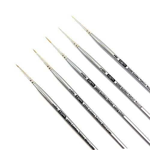 Zem Brush Golden Taklon Mini Detail Brush Set Liner 20/0, Mini Liners 20/0, 10/0, Details 10/0, 5/0 #TOP1