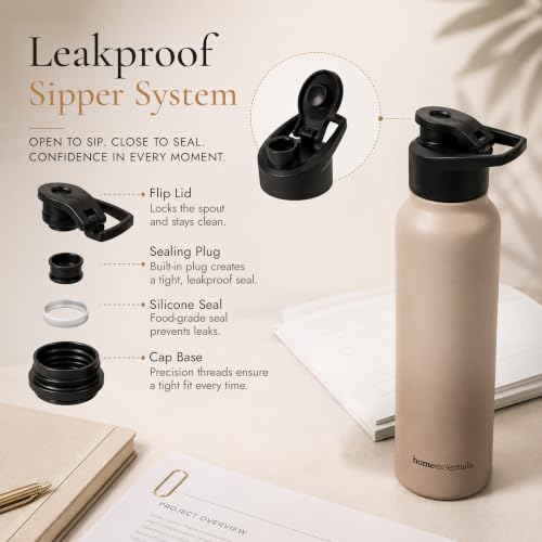 Image of HomeEssentials Premium Stainless Steel Water Bottle - Single-Wall 1000ml | Single-Wall Insulated Leakproof Stainless Steel Lid | Unbreakable, BPA-Free, Fridge Bottles for Home, Office, School, Travel