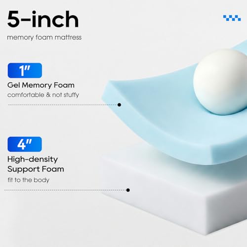 Image of FDW | 5 Inch Queen Mattress | Medium Firm | Gel Memory Foam Mattress | White | Bed in a Box, CertiPUR-US Certified | Pressure Relief, Cooling Ventilated Foam | Washable Removable Cover