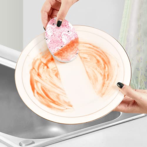 Image of 3PCS Scrub Sponges Pink Flamingo Pop-up Dish Sponge for Cleaning Kitchen Bathroom Household Non-Scratch Scrubber