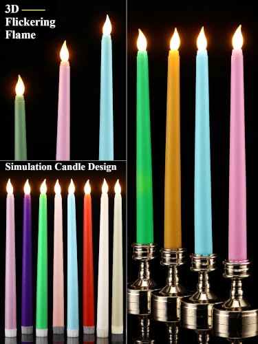 Image of Treela 36 Pieces Flameless Taper Candles Flickering Faux LED Battery Operated Electric Fake Candles for Christmas Halloween Birthday Wedding Party(Multicolor,0.8x11 Inches,Smooth)
