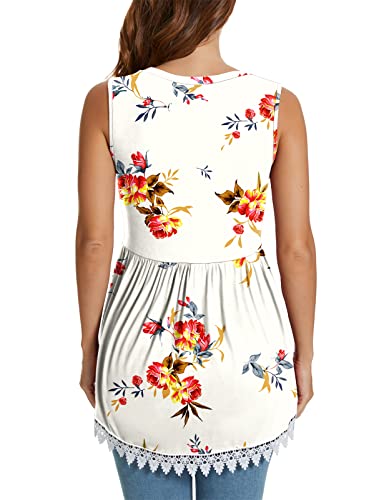 Xpenyo Womens Maternity Tank Top Sleeveless Lace Crochet Trim Peplum Cami Shirts Rose Floral White L #TOP4